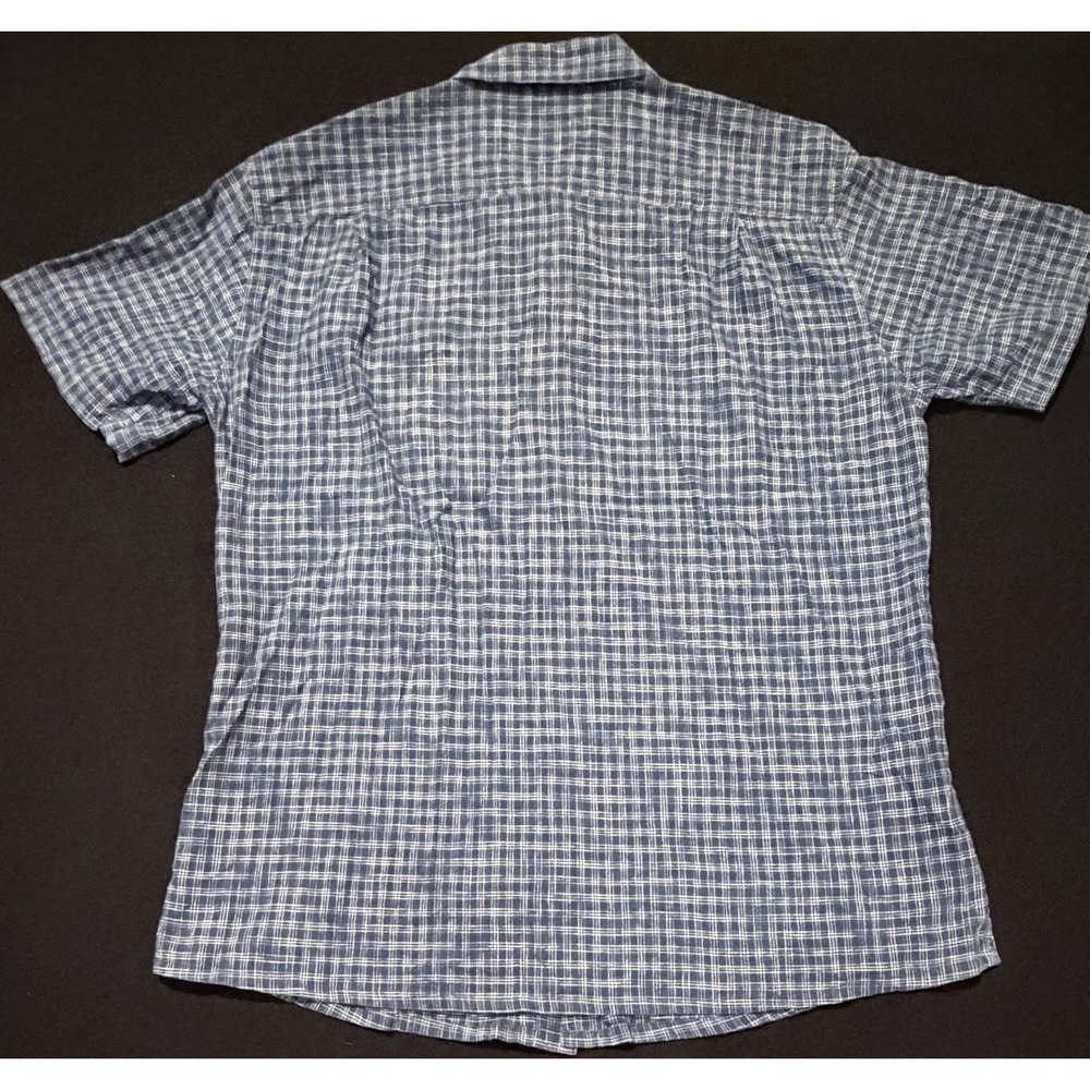 Patagonia Blue White Checkered Plaid Hemp Blend Button Up Pocket Mens Large - Picture 6 of 6